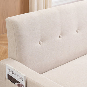 English Elm 57-inch Velvet Double Sofa with Built-In Storage, Solid Wood Frame, Silver Legs, 350lb Capacity and Modern Compact Design Beige W3356P346854