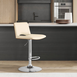 English Elm Xienna Adjustable Swivel Faux Leather Bar Stool with Walnut Back, Chrome Base, Ergonomic Comfort Cream B2736P268607