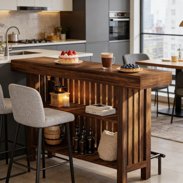 English Elm Bar Table Two Tier Industrial Metal Frame Open Shelf Home Kitchen Entertaining Stand T3971P452823
