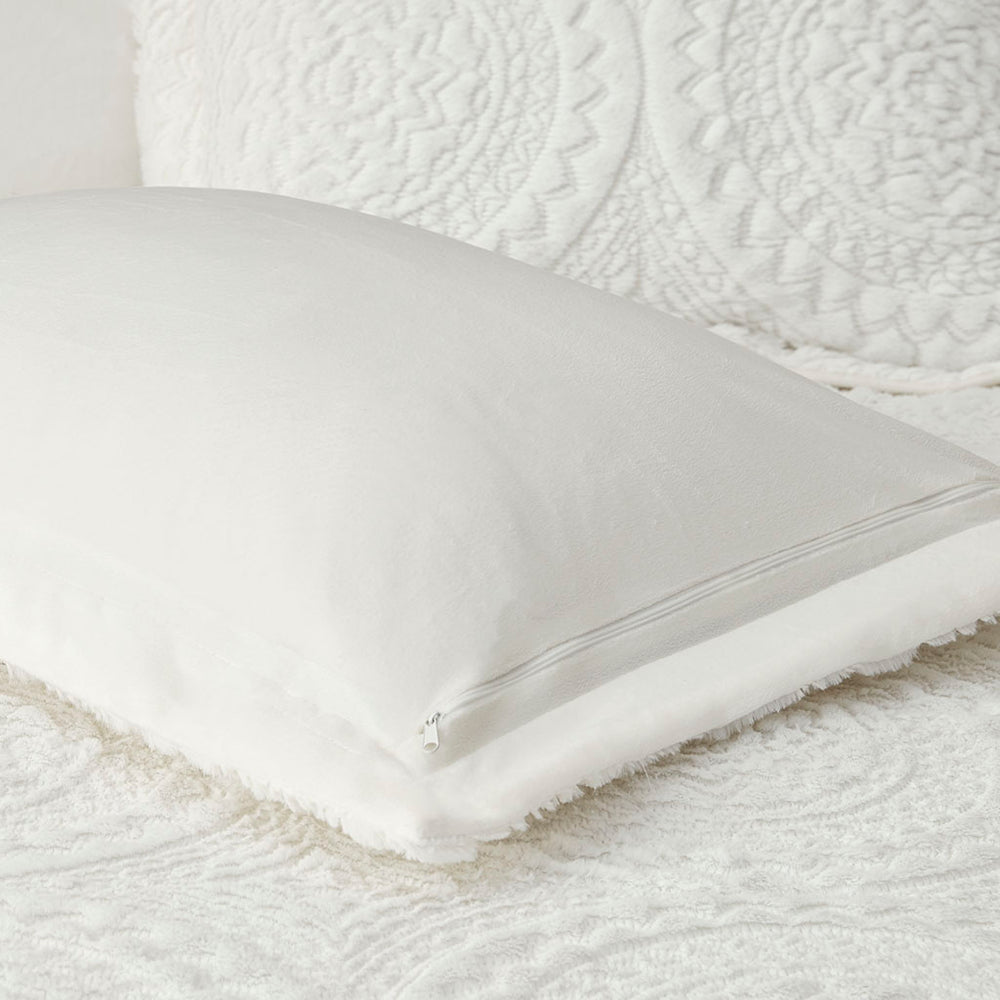 JLA Home Madison Park - Embroidered Ivory Medallion Faux Fur Comforter Mini Set — Ultra Plush, Machine Washable, Year-Round Luxury 90 L x 90 W x 1.5H MP10-5058