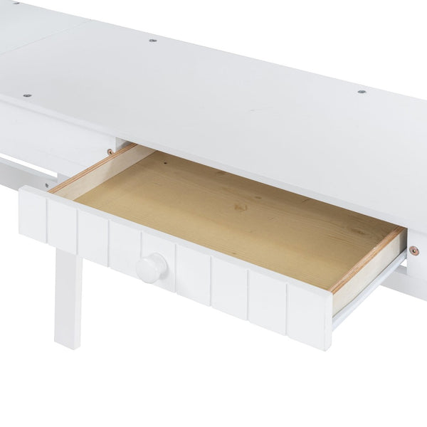 English Elm Twin Loft Bed with Desk Drawers Cabinet Shelves Solid Pine Wood White Finish LT0001505AAK-1