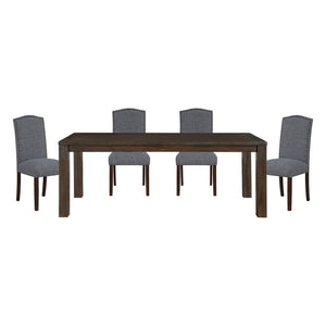 English Elm 5pc Acacia Wood Dining Set with Nailhead Parsons Chairs for Modern Kitchen Spaces Dark Brown,Gray B011S02244