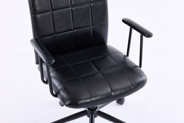 English Elm Antique PU Leather Office Chair with High Back, Soft Foam Seat, Adjustable Gaslift, 360° Swivel, Durable Frame Antique Black W3149P374034