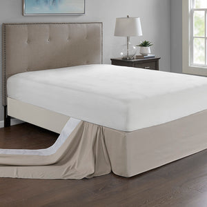 JLA Home Madison Park - Wrap Around Adjustable Bedskirt with 26" Drop, Non-Slip Band, Wrinkle-Resistant Fit for Neat Beds Khaki MP11-5368