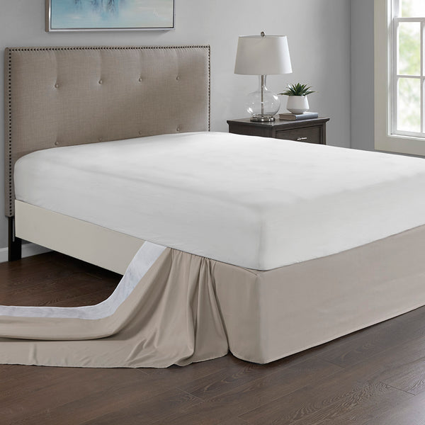 JLA Home Madison Park - Wrap Around Adjustable Bedskirt with 26" Drop, Non-Slip Band, Wrinkle-Resistant Fit for Neat Beds Khaki MP11-5368