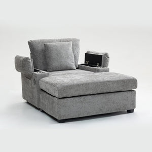 English Elm Ergonomic Oversized Chair with Ottoman Firm Chenille Support, Reclining Sofa Bed, Cupholders & USB Grey W2606P293157