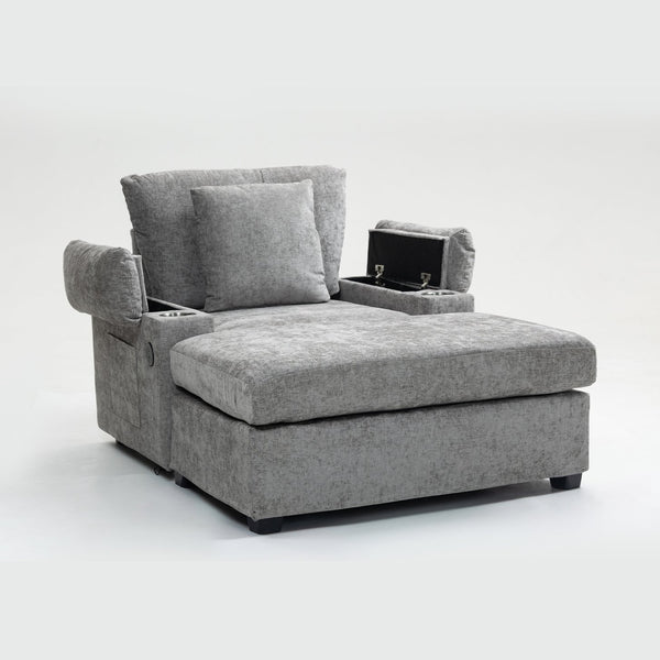English Elm Ergonomic Oversized Chair with Ottoman Firm Chenille Support, Reclining Sofa Bed, Cupholders & USB Grey W2606P293157