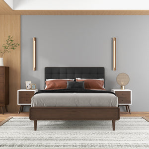 English Elm Ashcroft Furniture - Caroline Mid Century Modern 2-Drawer Solid Wood Nightstand in Walnut & White – Stylish Storage Solution B183P231965