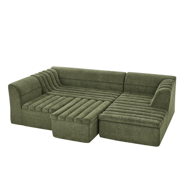 English Elm 135" U-shaped Chenille Sectional with Movable Ottoman Four Piece Modular Living Room Sofa Green W1413S00127