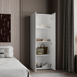 English Elm Home 2 Door Closet System Compact 66.9"H White Wardrobe with 4 Fixed Shelves for Small Spaces B070P351126