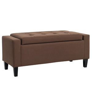 English Elm Storage Bench with Lift Top Linen Seat Rubberwood Legs for Entryway or Bedroom T3971P386885