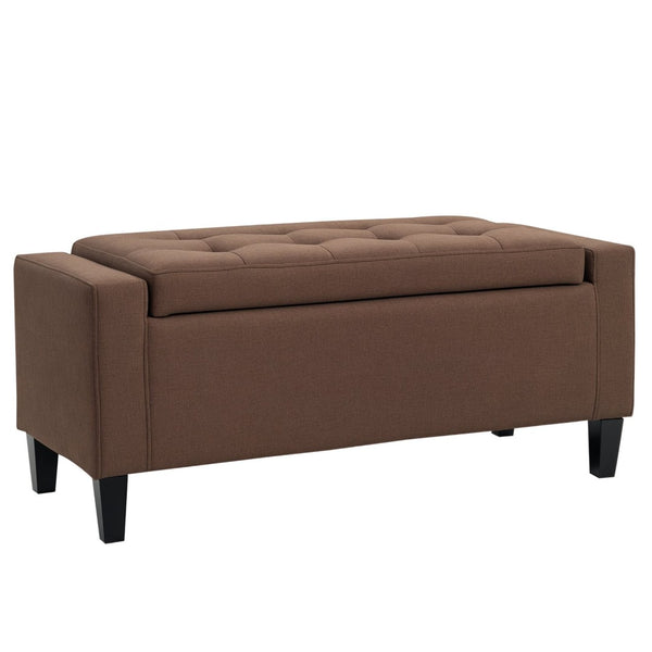 English Elm Storage Bench with Lift Top Linen Seat Rubberwood Legs for Entryway or Bedroom T3971P386885