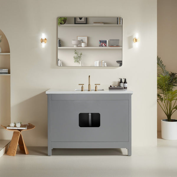 English Elm Fully Assembled Rubberwood Bathroom Vanity with Carrara Marble Top and Soft Close Doors W1826P211180