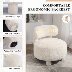 English Elm 063-Fur Plush Armless Accent Chair with 13" Thick Cushion, Curved Wingback & Solid Wood Legs for Cozy Reading Nooks White W527P308809