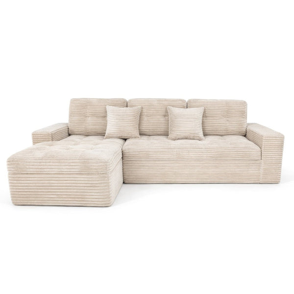 English Elm Modular Cloud Sectional Sofa with Ottoman Faux Fur Velvet Plush Living Room Couch W5502S00007