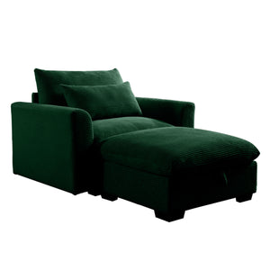 English Elm Green Corduroy Modular Sofa With Storage Ottoman - Deep Seat Comfort For Modern Living Spaces W714S00666
