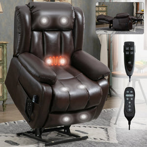 English Elm Dual Motor Power Lift Recliner with Massage Heat and 180 Degree Brown Lounge Chair W1803S00042