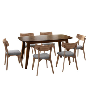 English Elm Christopher Knight Home® - 7 Mid-Century Walnut Dining Set with Upholstered Dark Grey Chairs (6) and 59" Wood Table, Stylish Comfort N768P189387D_6_N768P176643W