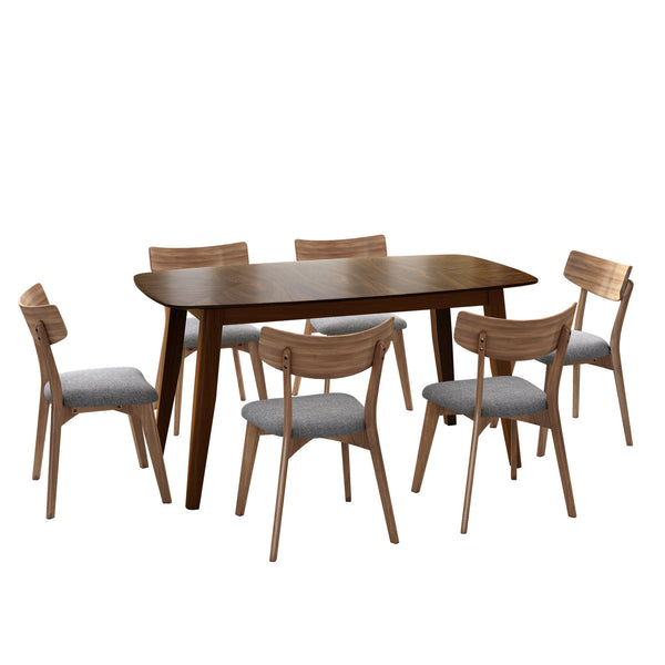 English Elm Christopher Knight Home® - 7 Mid-Century Walnut Dining Set with Upholstered Dark Grey Chairs (6) and 59" Wood Table, Stylish Comfort N768P189387D_6_N768P176643W