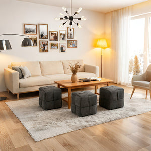 English Elm Ottoman Plush Corduroy Round Footrest Stool with High‑Resilience Foam, Sturdy MDF Frame, Versatile Use Grey W3851P369304