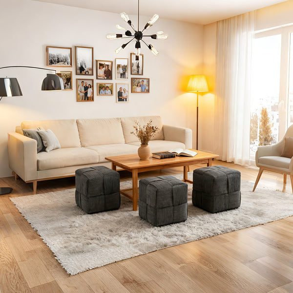 English Elm Ottoman Plush Corduroy Round Footrest Stool with High‑Resilience Foam, Sturdy MDF Frame, Versatile Use Grey W3851P369304