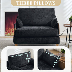 English Elm Foldable sofa bed recliner with three pillows, 3-in-1 convertible sleeper for small spaces, mid-century modern comfort Black W395P290560