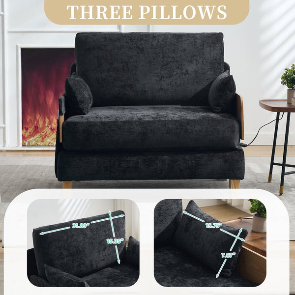 English Elm Foldable sofa bed recliner with three pillows, 3-in-1 convertible sleeper for small spaces, mid-century modern comfort Black W395P290560