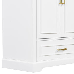 English Elm 30" Modern Bathroom Vanity with Ceramic Sink, Soft-Close Doors, Divided Drawer & Dual Door Shelves White N729P321376K