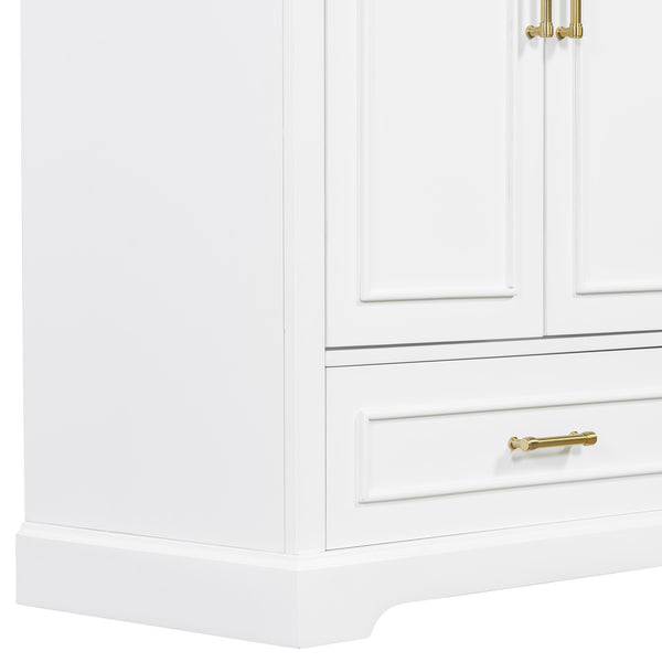 English Elm 30" Modern Bathroom Vanity with Ceramic Sink, Soft-Close Doors, Divided Drawer & Dual Door Shelves White N729P321376K