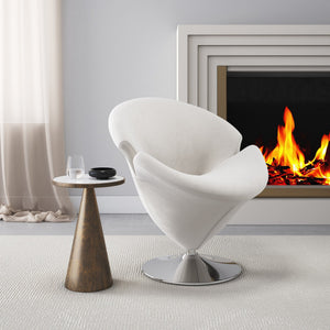 English Elm Tulip Velvet Swivel Lounge Chair with Polished Chrome Base, 360° Rotation, Plush Velvet Comfort White B365P398005