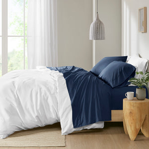 Madison Park Peached Percale Casual 200 Thread Count Relaxed Cotton Percale Sheet Set MP20-6643 Navy