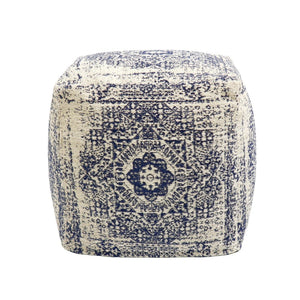 Pasargad Home Grandcanyon Cotton Pouf In Navy/Ivory - Chic Handcrafted Accent For Any Room Navy Cotton Ppf-182-1