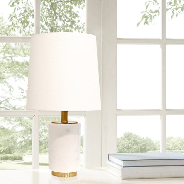 Pasargad Home Leon Marble Table Lamp In White And Gold - Stylish H22" Contemporary Lighting Decor White Marble Pmt-29135