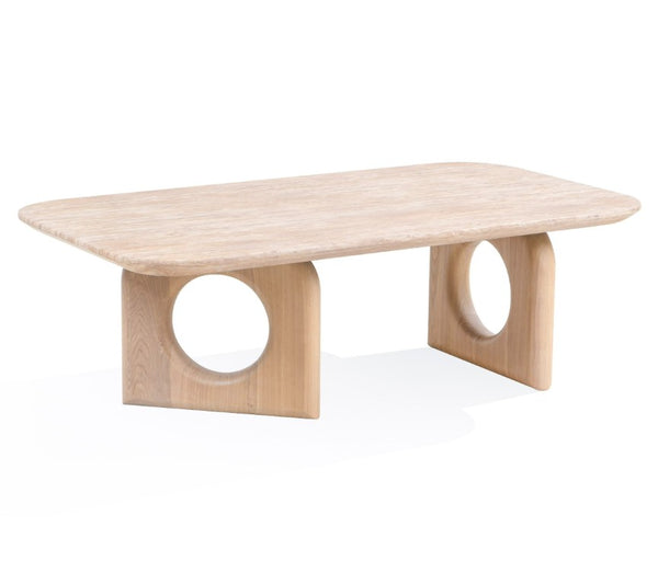 VIG Furniture Osaka Faux Marble Coffee Table With Natural Ash Legs — Rounded Modern Design, Durable 80 Lb Capacity VGCS-CT-22116