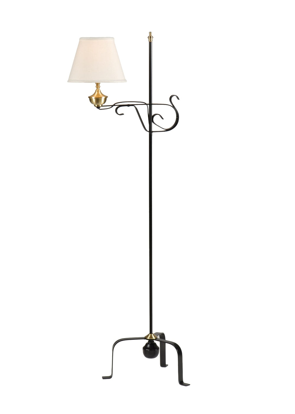 Wildwood Colonial Black Wrought Iron Floor Lamp With Scrolled Bridge & Tripod Feet — 54" Tall Vintage Accent 1