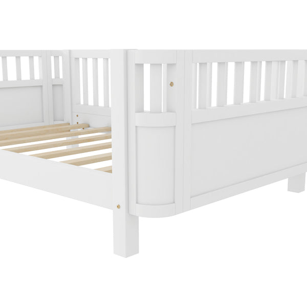Twin Solid Pine Low Profile Kids Bed with Full Guardrail System and Rounded Safe Corners