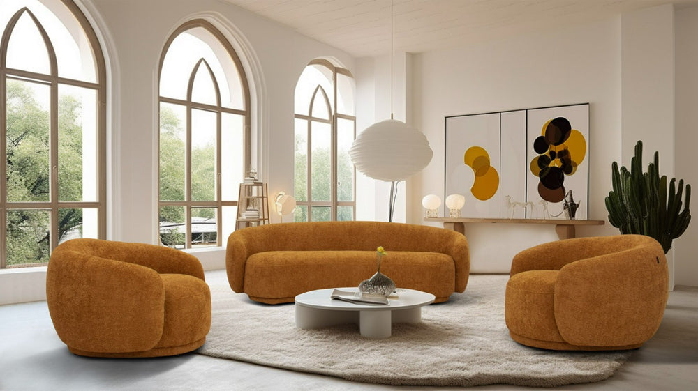 VIG Furniture Andrew Plush Three-Seater Sofa In Vibrant Orange Wales Fabric, Mid-Century Modern, Solid Wood Frame VGEV-B1830-SOFA-ORG