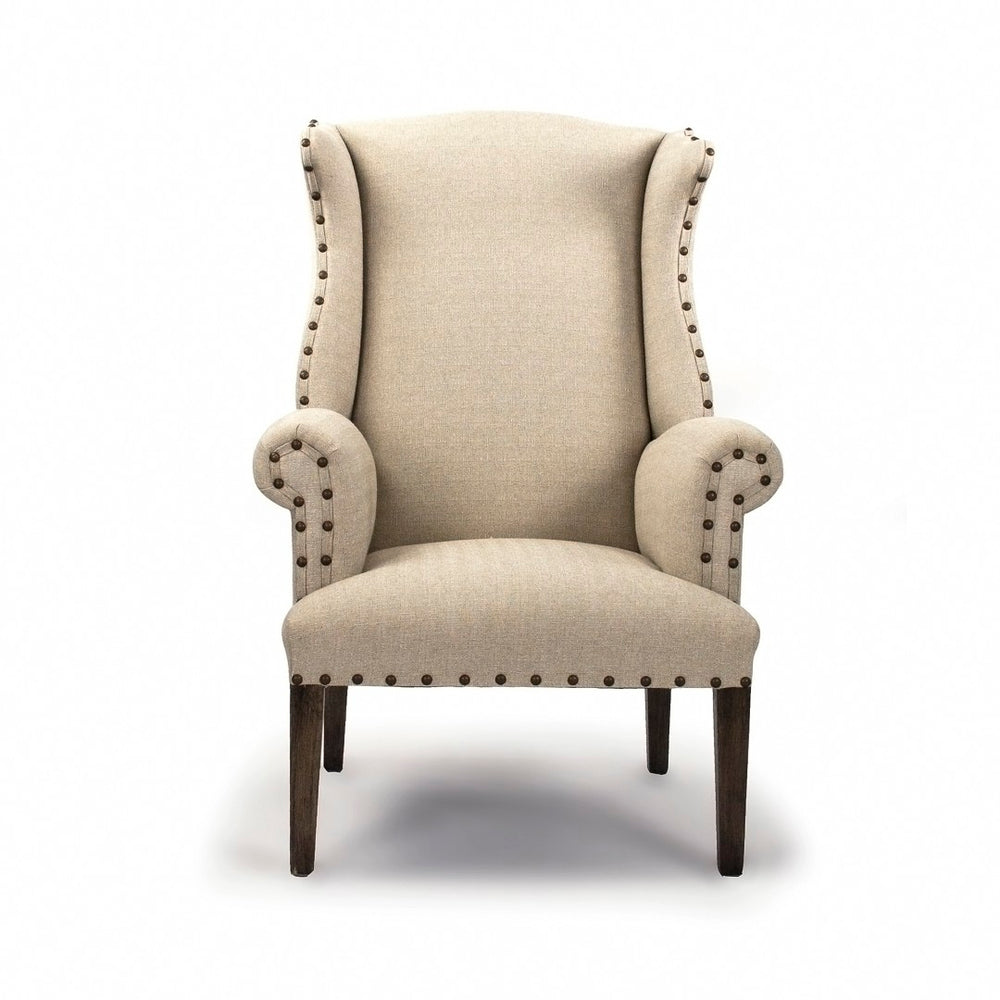 Zentique Wing Back Chair - Timeless Elegance Meets Modern Comfort In Luxurious Antique Linen Upholstery Antique Natural Linen Hardwood Maple ,Linen #10 Wingback Chair