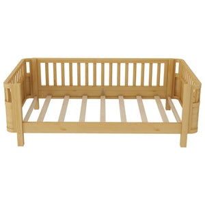 Twin Solid Pine Low Profile Kids Bed with Full Guardrail System and Rounded Safe Corners
