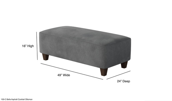 Fusion Bella Asphalt Cocktail Ottoman - Stylish, Durable Padded Centerpiece For Family Friendly Living Spaces Grey W,100% Polyester 100-c Bella Asphalt Cocktail Ottoman
