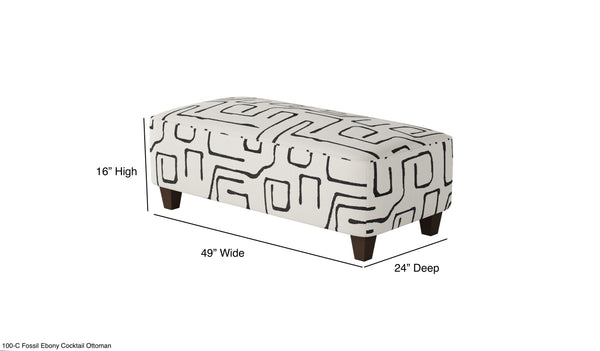 Fusion Fossil Ebony Cocktail Ottoman - Stylish, Durable, And Safe Padded Centerpiece For Any Living Space Black,White Ws,98% Polypropylene,2% Polyester 100-c Fossil Ebony Cocktail Ottoman