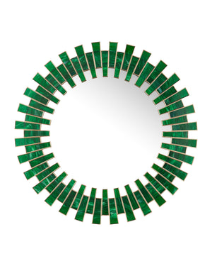 Currey & Company Glasdele Emerald Art Glass Mosaic Round Wall Mirror with Antique Brass Accent 1000-0170