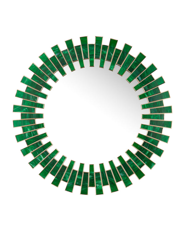 Currey & Company Glasdele Emerald Art Glass Mosaic Round Wall Mirror with Antique Brass Accent 1000-0170