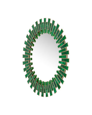 Currey & Company Glasdele Emerald Art Glass Mosaic Round Wall Mirror with Antique Brass Accent 1000-0170