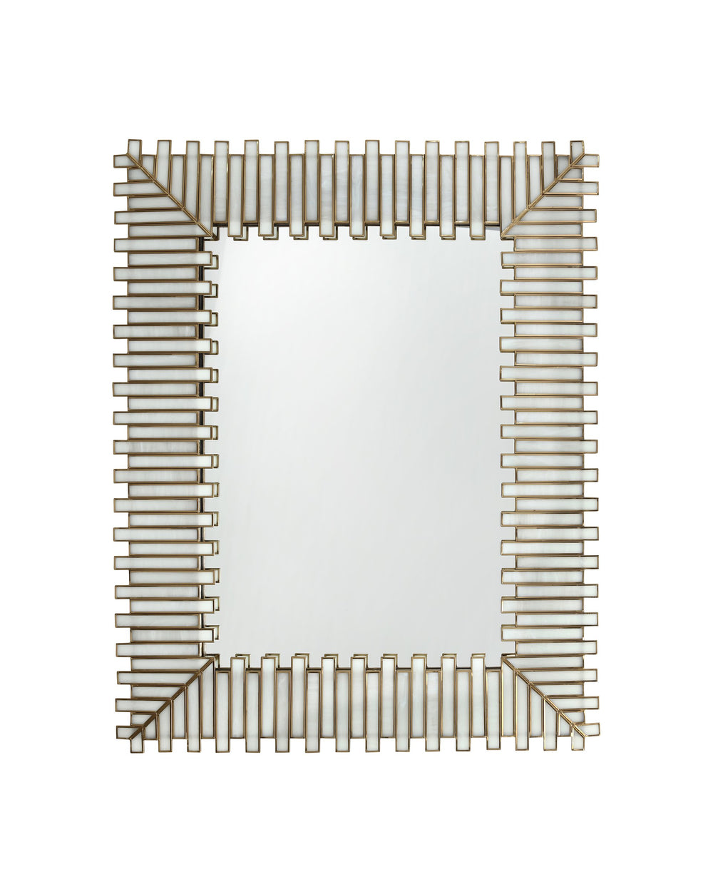 Currey & Company Daze Milk Glass Panel Wall Mirror with Antique Brass Ribs for Modern Living Spaces 1000-0171