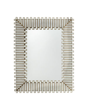 Currey & Company Daze Milk Glass Panel Wall Mirror with Antique Brass Ribs for Modern Living Spaces 1000-0171