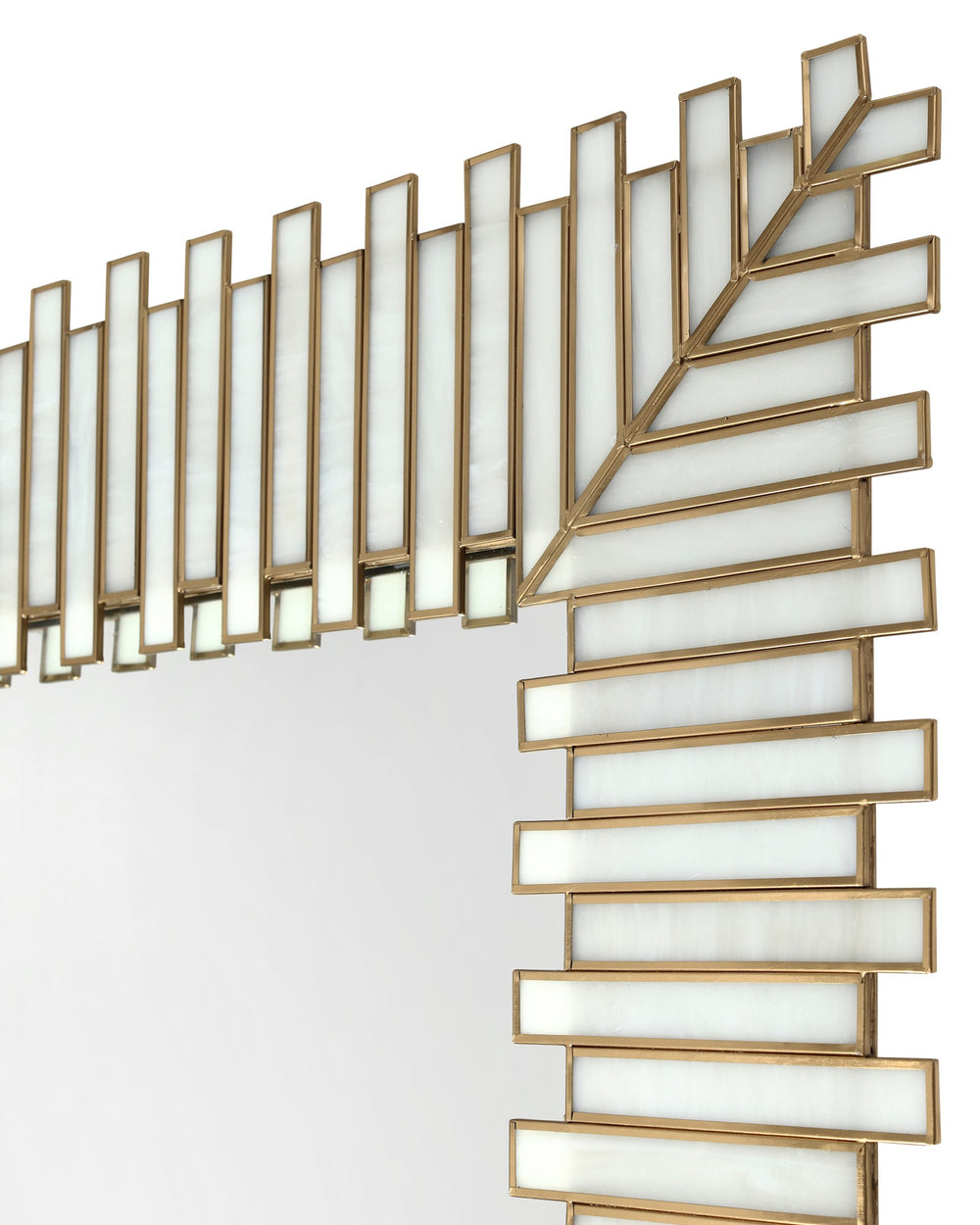 Currey & Company Daze Milk Glass Panel Wall Mirror with Antique Brass Ribs for Modern Living Spaces 1000-0171