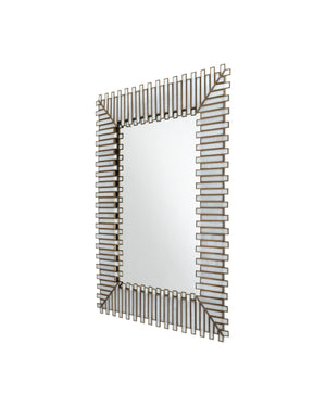 Currey & Company Daze Milk Glass Panel Wall Mirror with Antique Brass Ribs for Modern Living Spaces 1000-0171