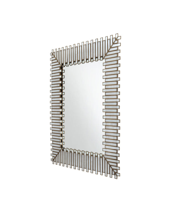 Currey & Company Daze Milk Glass Panel Wall Mirror with Antique Brass Ribs for Modern Living Spaces 1000-0171