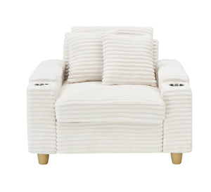 English Elm White Corduroy Single Sofa with Built-In Arm Storage, Ottoman Storage, Removable Covers, 57" W1658S00138